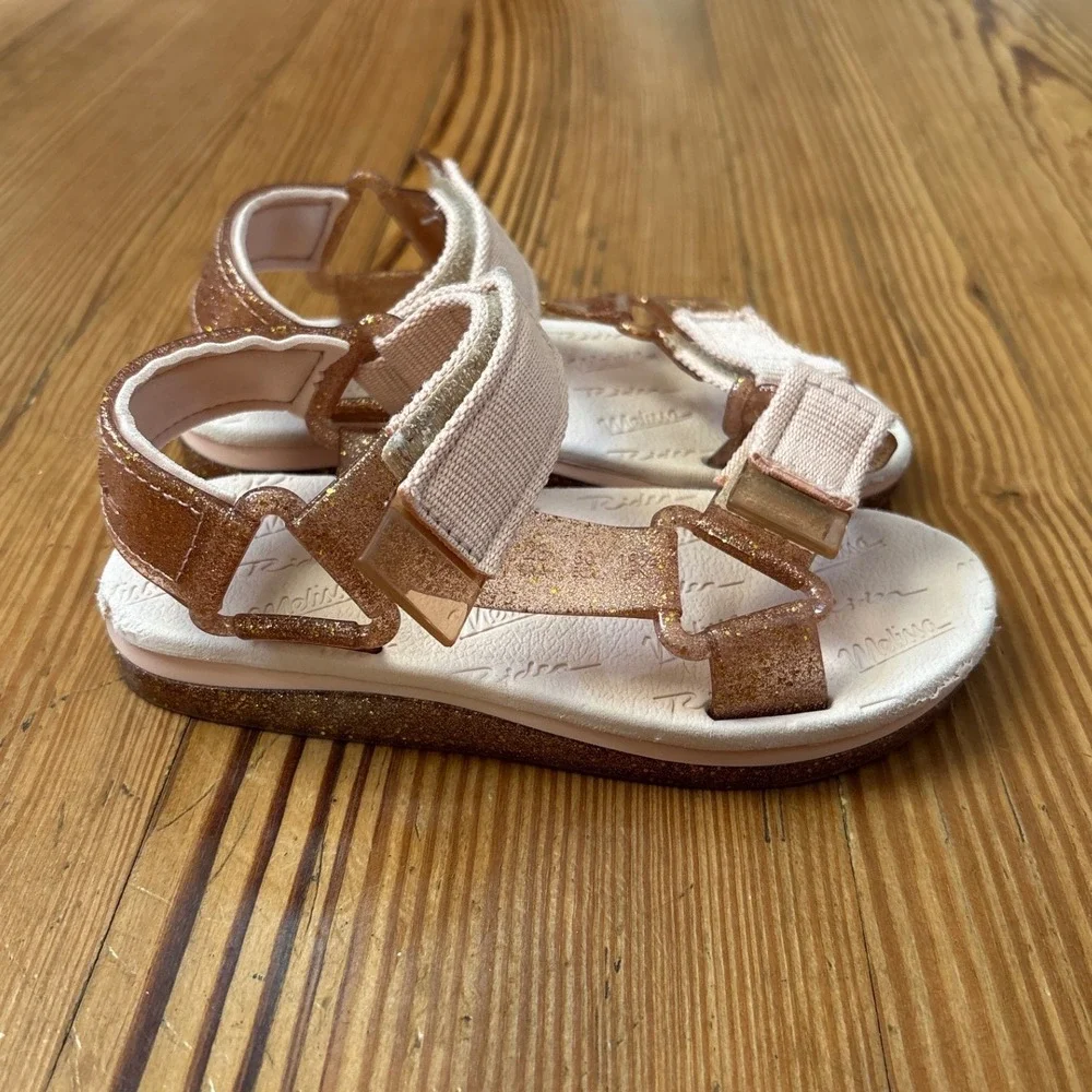 Mini Melissa Rider Papete Sandals Kids Rose Gold Glitter Sporty SIZE 12